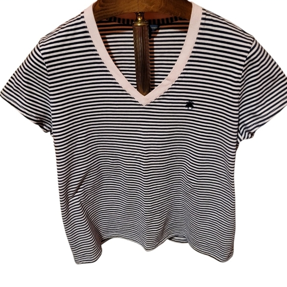 Brooks Brothers Tops - Brooks Brothes Striped V-Neck Pink & Blue Short Sleeve Women's Shirt Size XL
